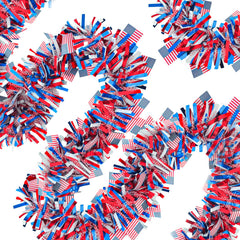 4 pack patriotic tinsel garland with American flags 6.6 ft each