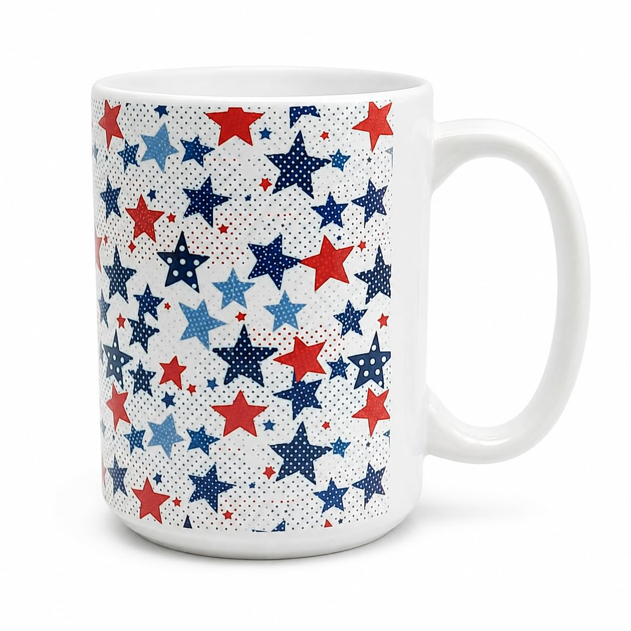 Patriotic USA Stars Mug 15 Oz design with red white blue stars