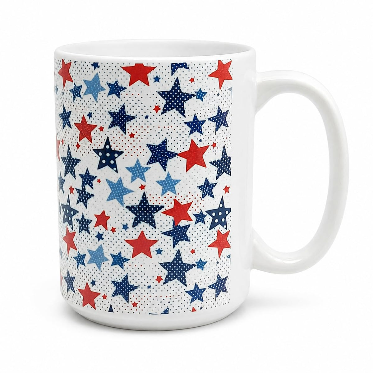 Patriotic USA Stars Mug 15 Oz design with red white blue stars