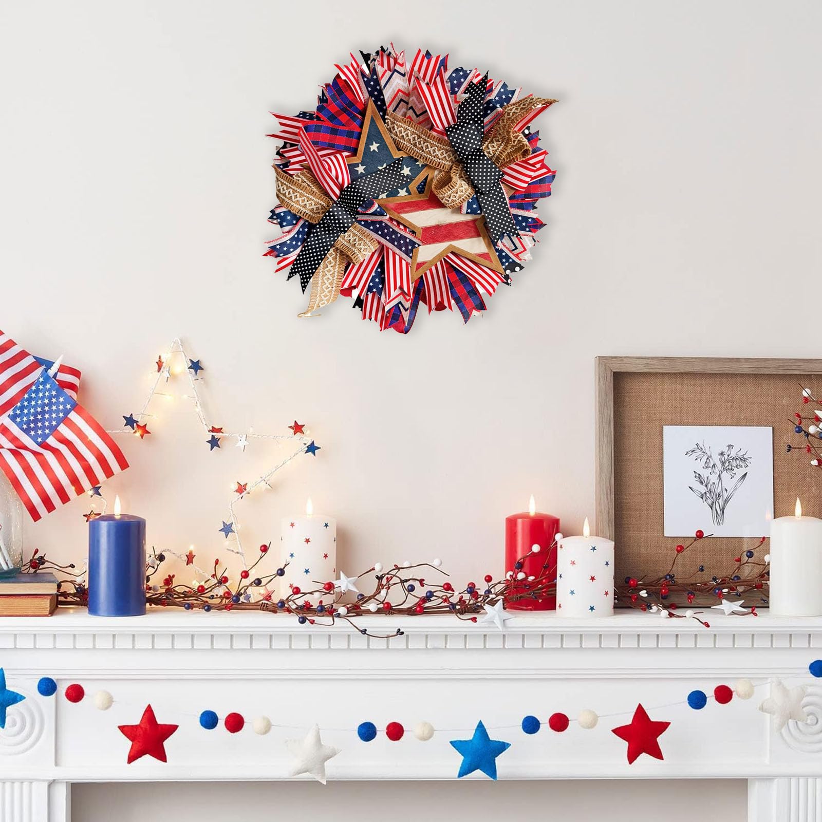 Patriotic wreath versatile as wall hanging or centerpiece