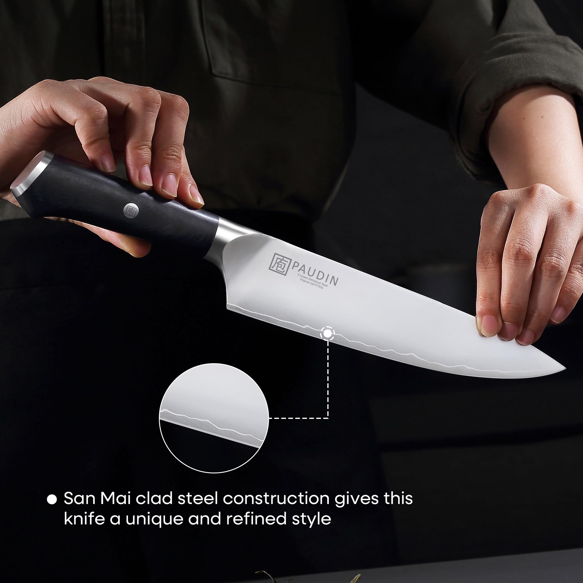 PAUDIN 7 inch nakiri knife blade close-up
