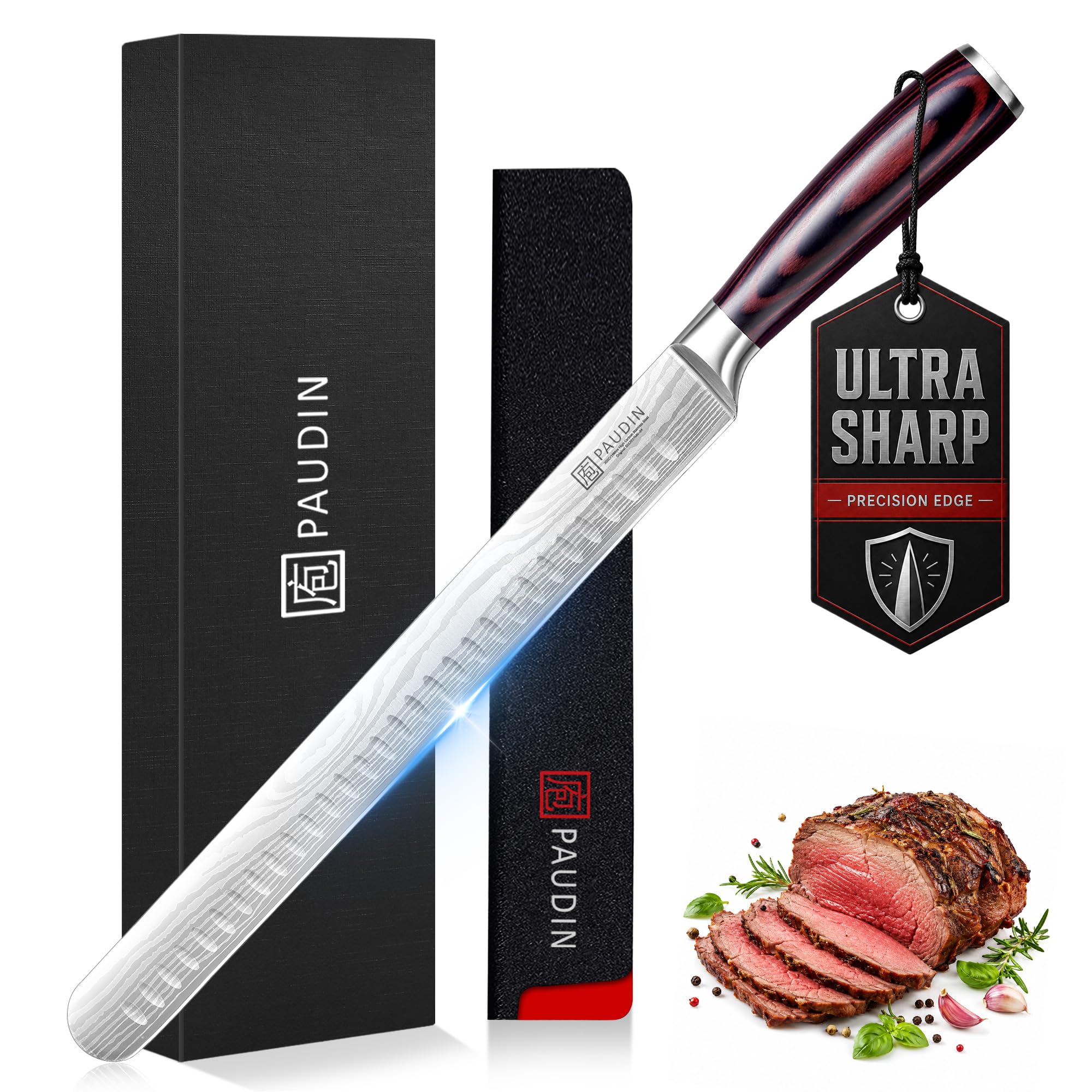 PAUDIN Brisket Knife 12 Inch blade with Pakkawood handle