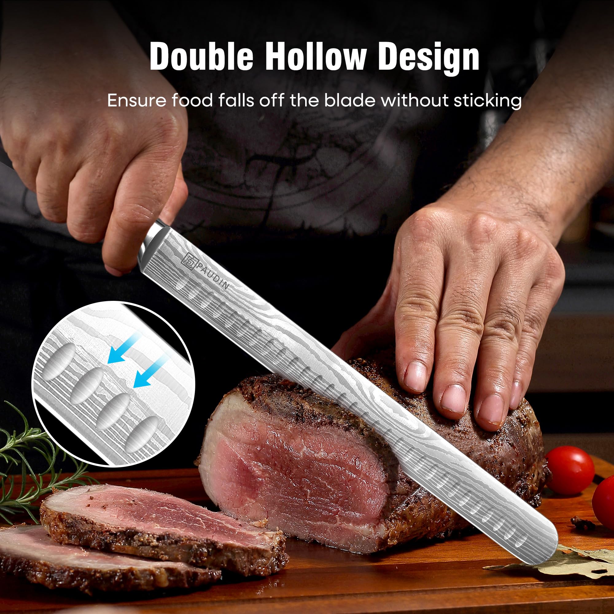 PAUDIN Brisket Knife granton blade reduces friction