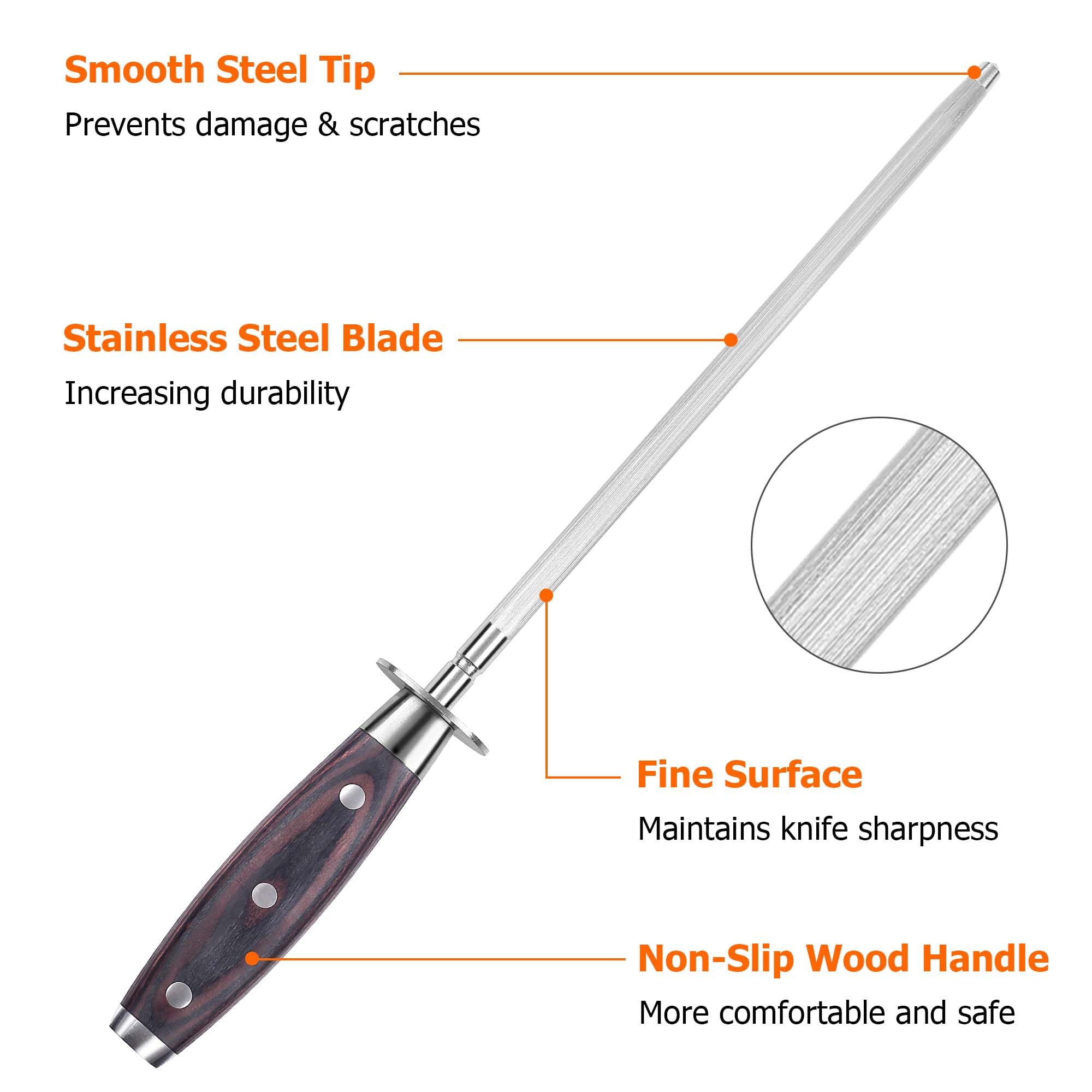 High carbon steel honing rod for kitchen knives