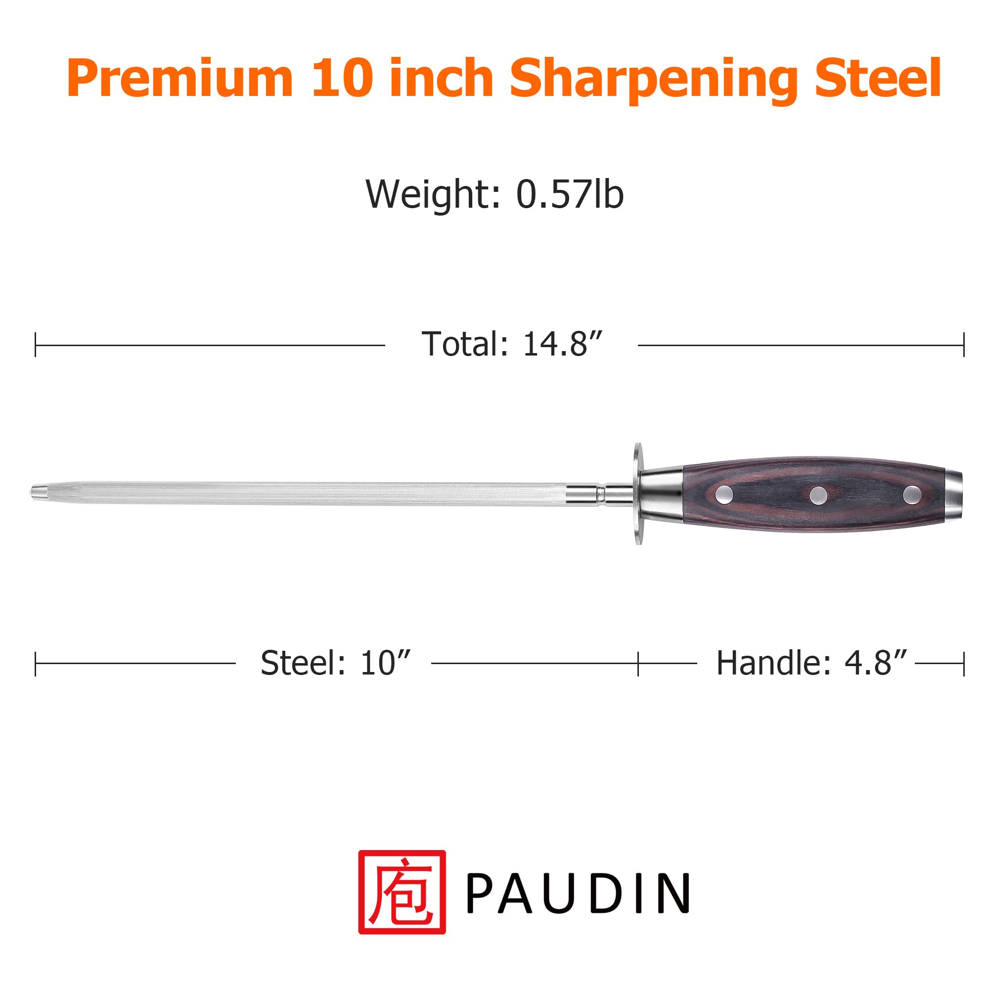 Honing rod with ergonomic pakkawood handle