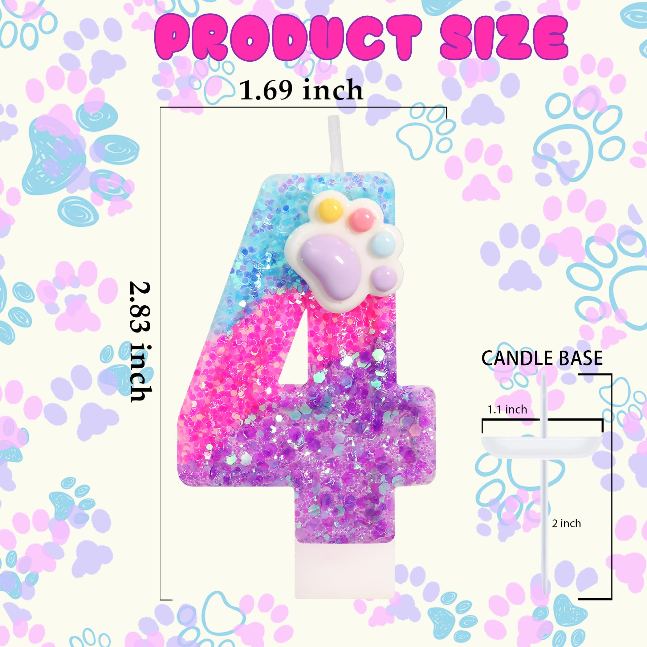 Number 4 candle with blue pink purple glitter gradient