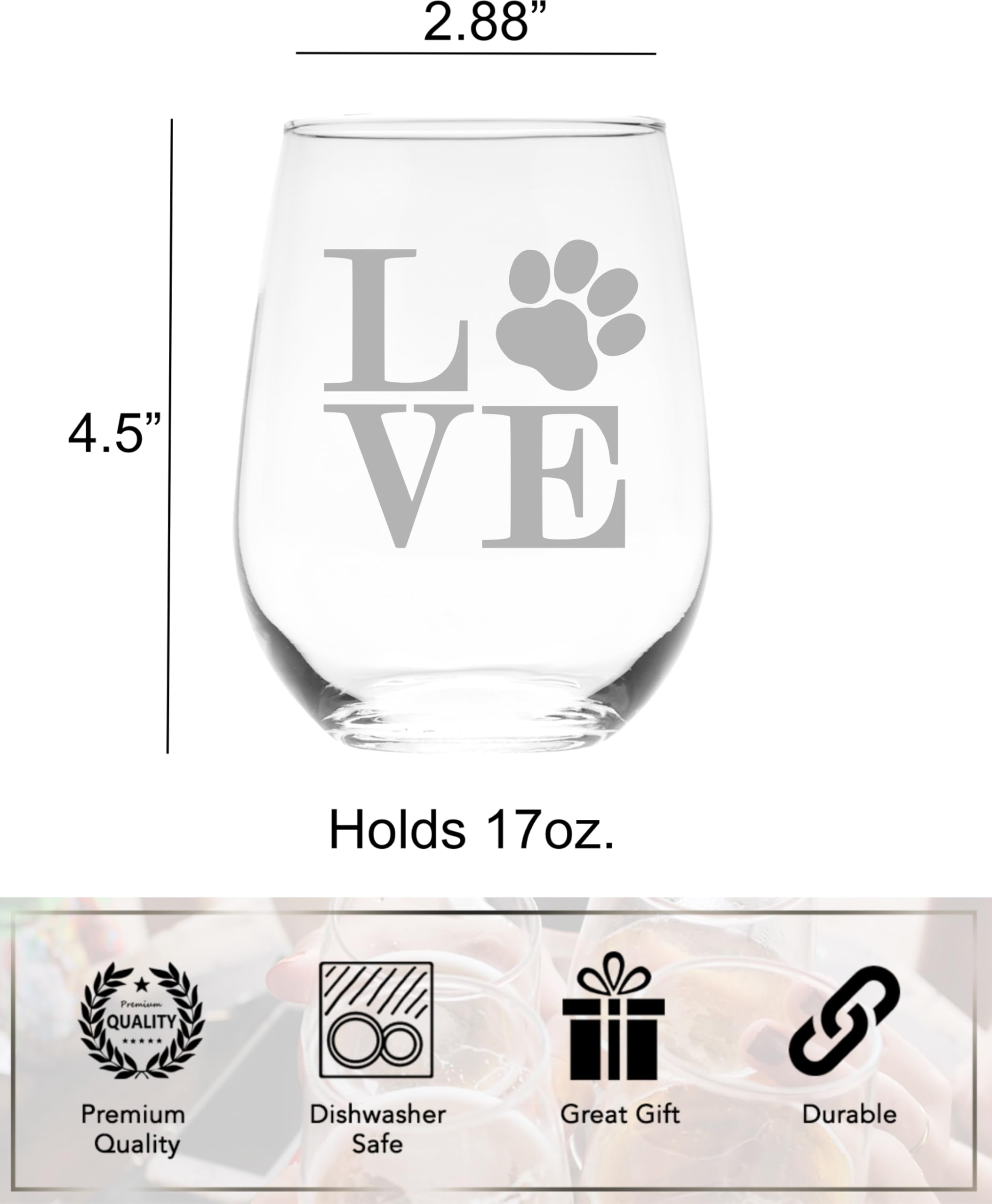 Pet lover essential pawprint imagery stemless glass 17 oz