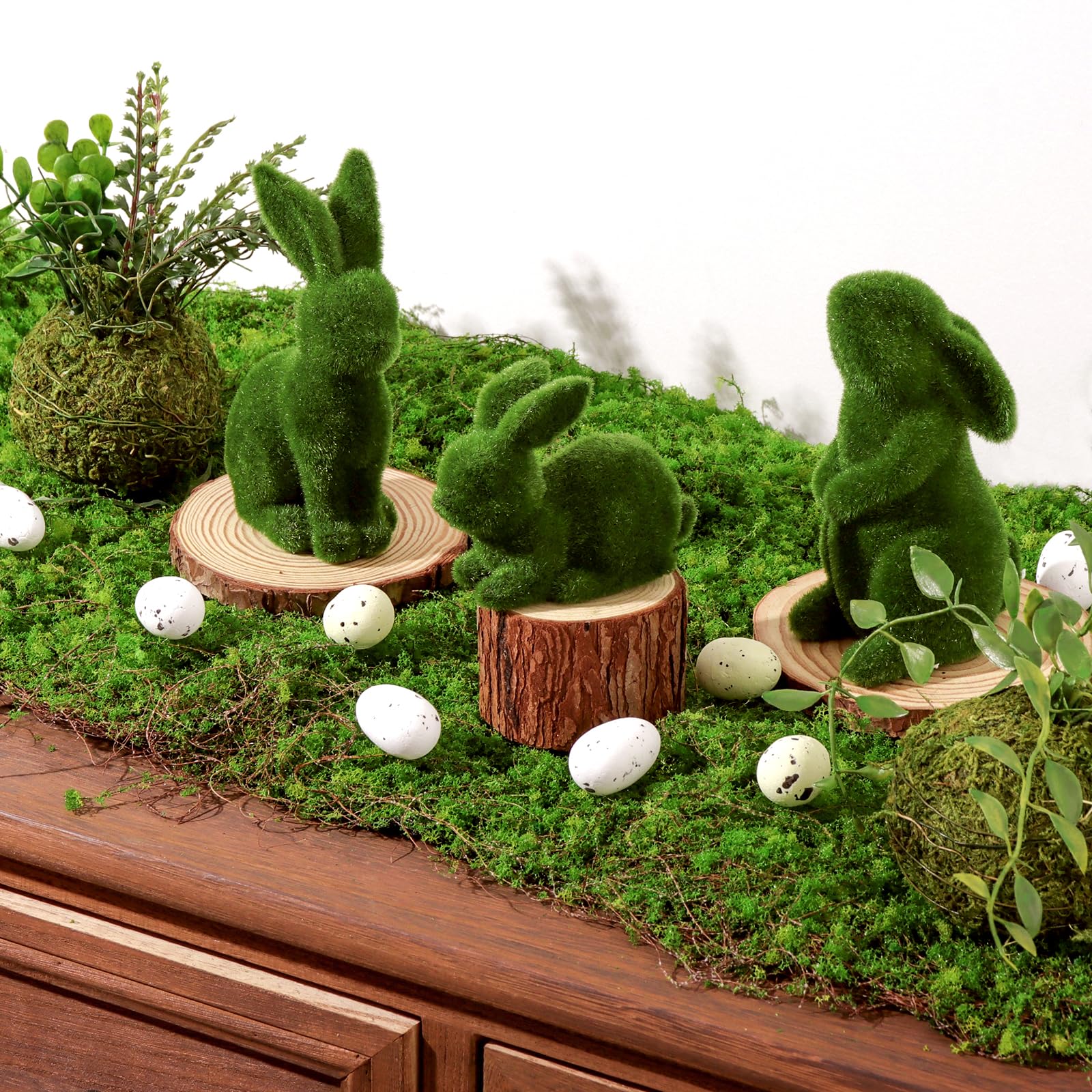 Resin rabbit statues Pawliss set of 3 for mantel shelf or table