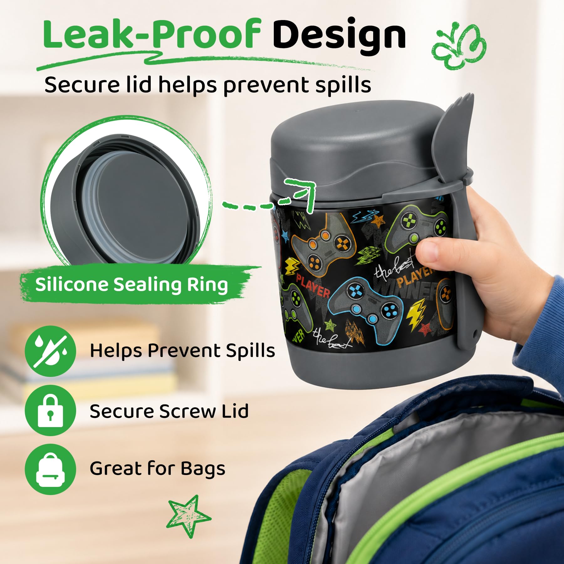 Pawtong wide mouth kids food jar leak-proof