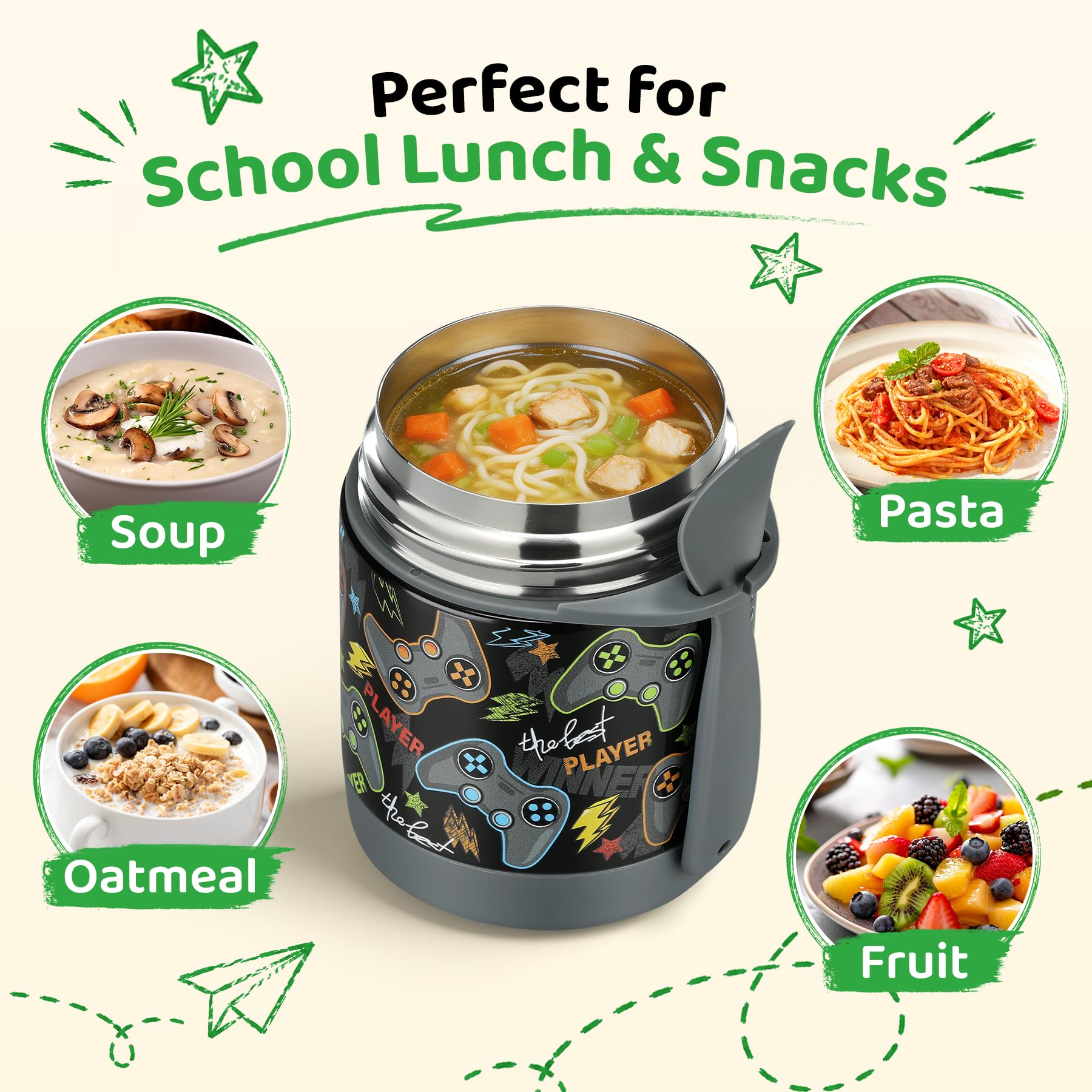 Pawtong leak-proof lunch jar with plastic spoon