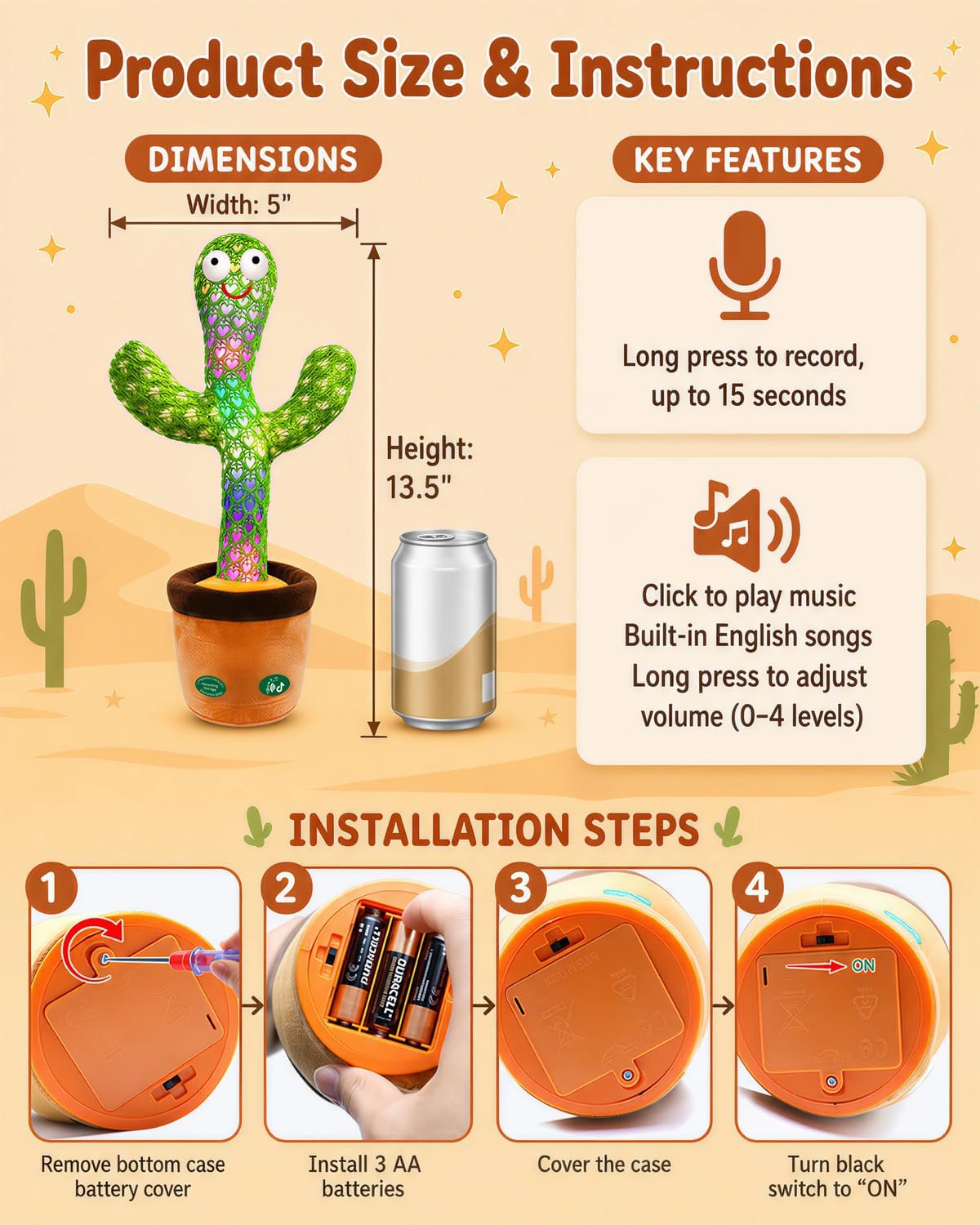 Pbooo Dancing Cactus Toy recording feature shown