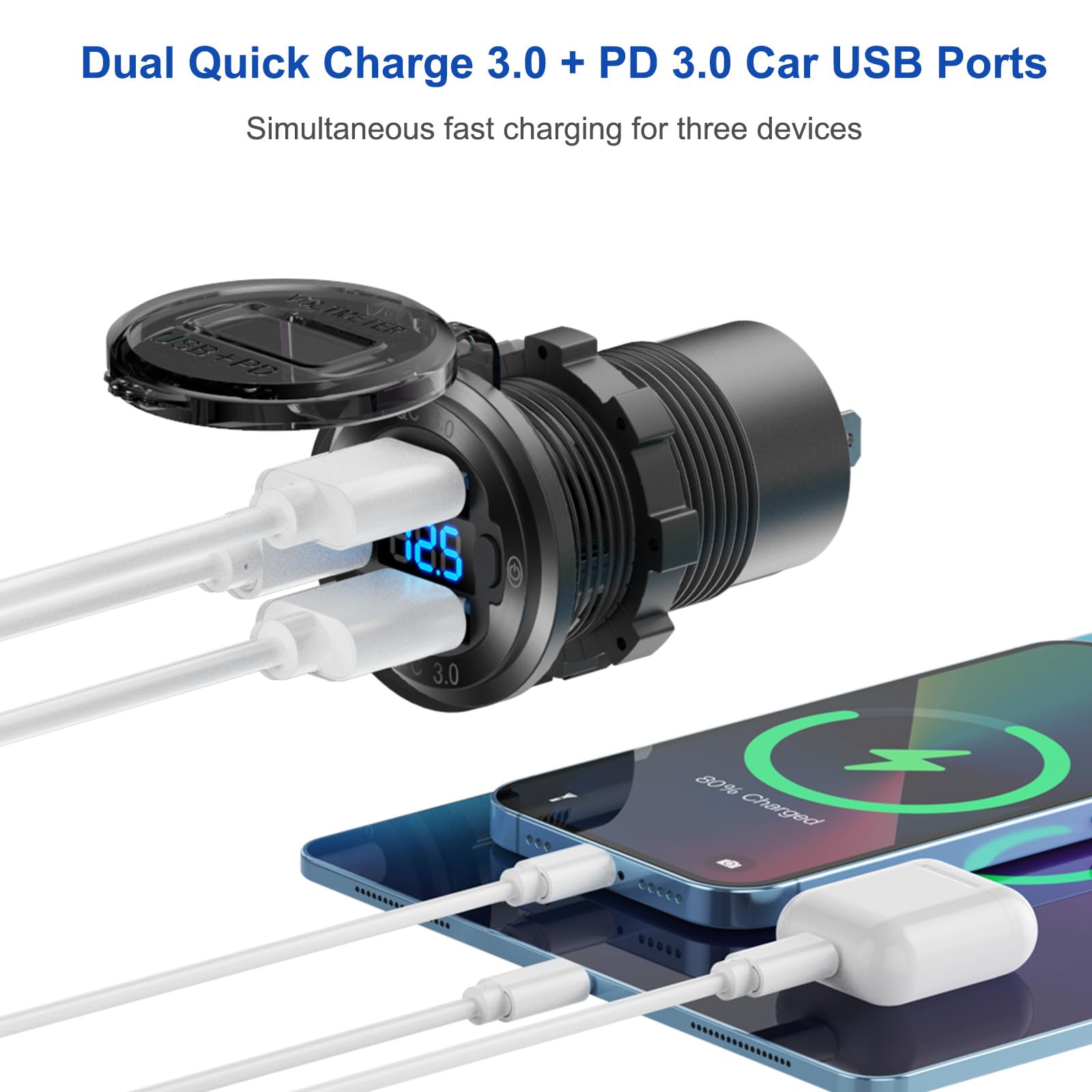 PD3.0 and QC3.0 USB ports on panel image