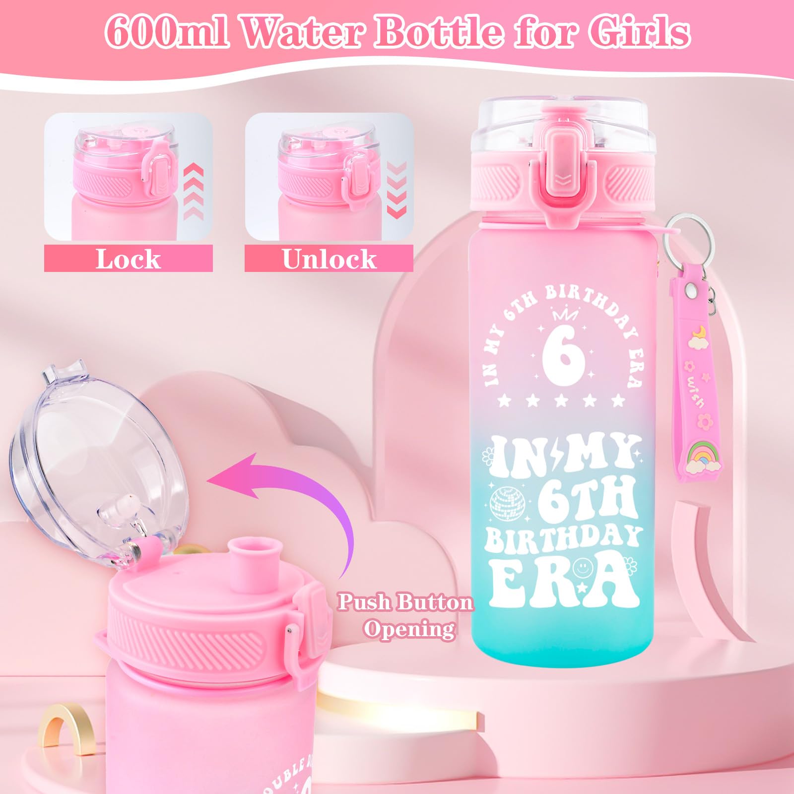 Hair tie and bracelet included in 6 piece birthday gift set