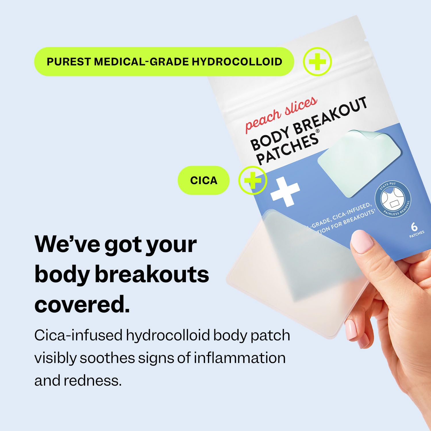 Cica infused to soothe redness on body patches