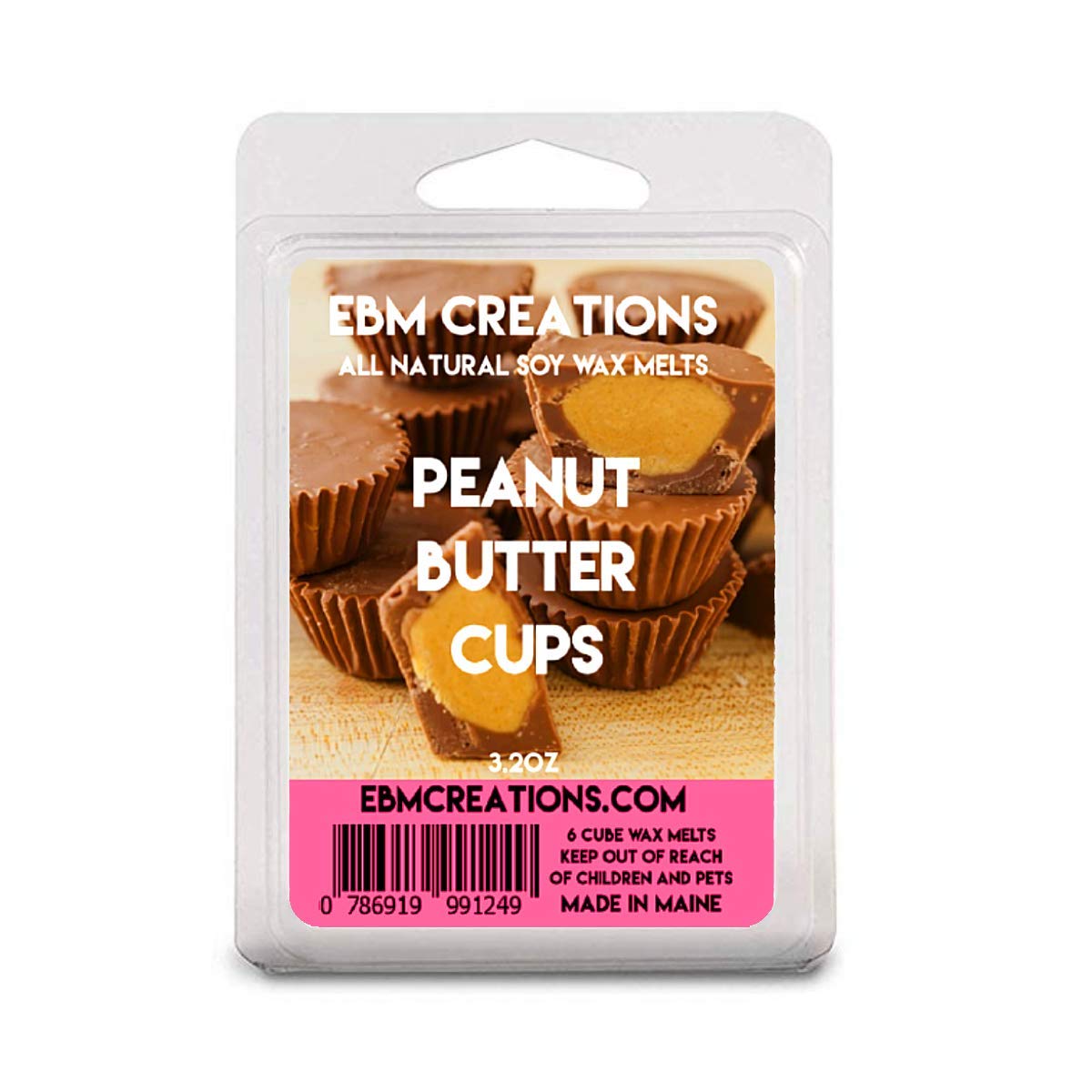 Peanut Butter Cups Soy Wax Melts 3.2oz 6 Cube Clamshell handmade in Maine