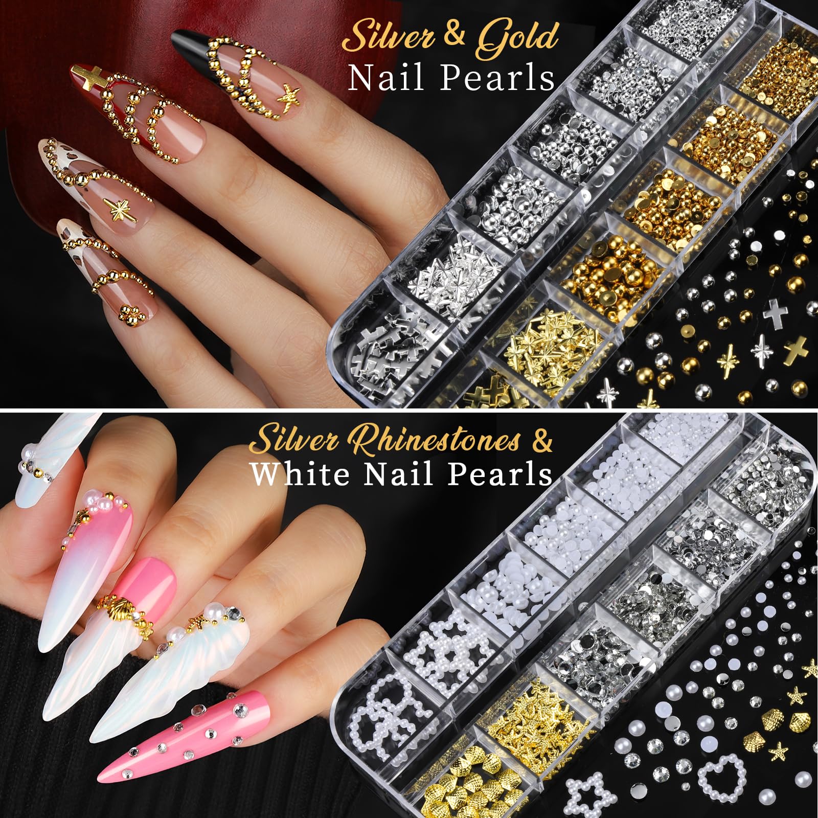 Pearl and silver rhinestones in Teentior kit