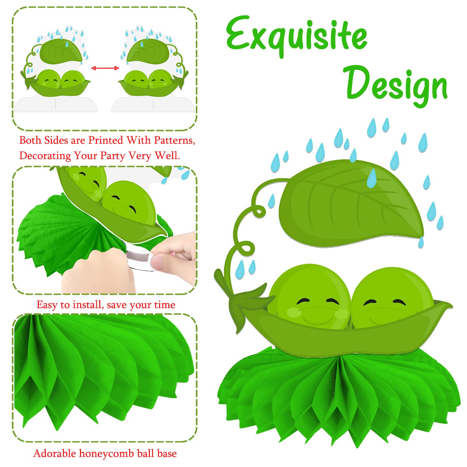 Pea pod table centerpiece sizes 5.2x6.8 to 8.5x4.3 inches