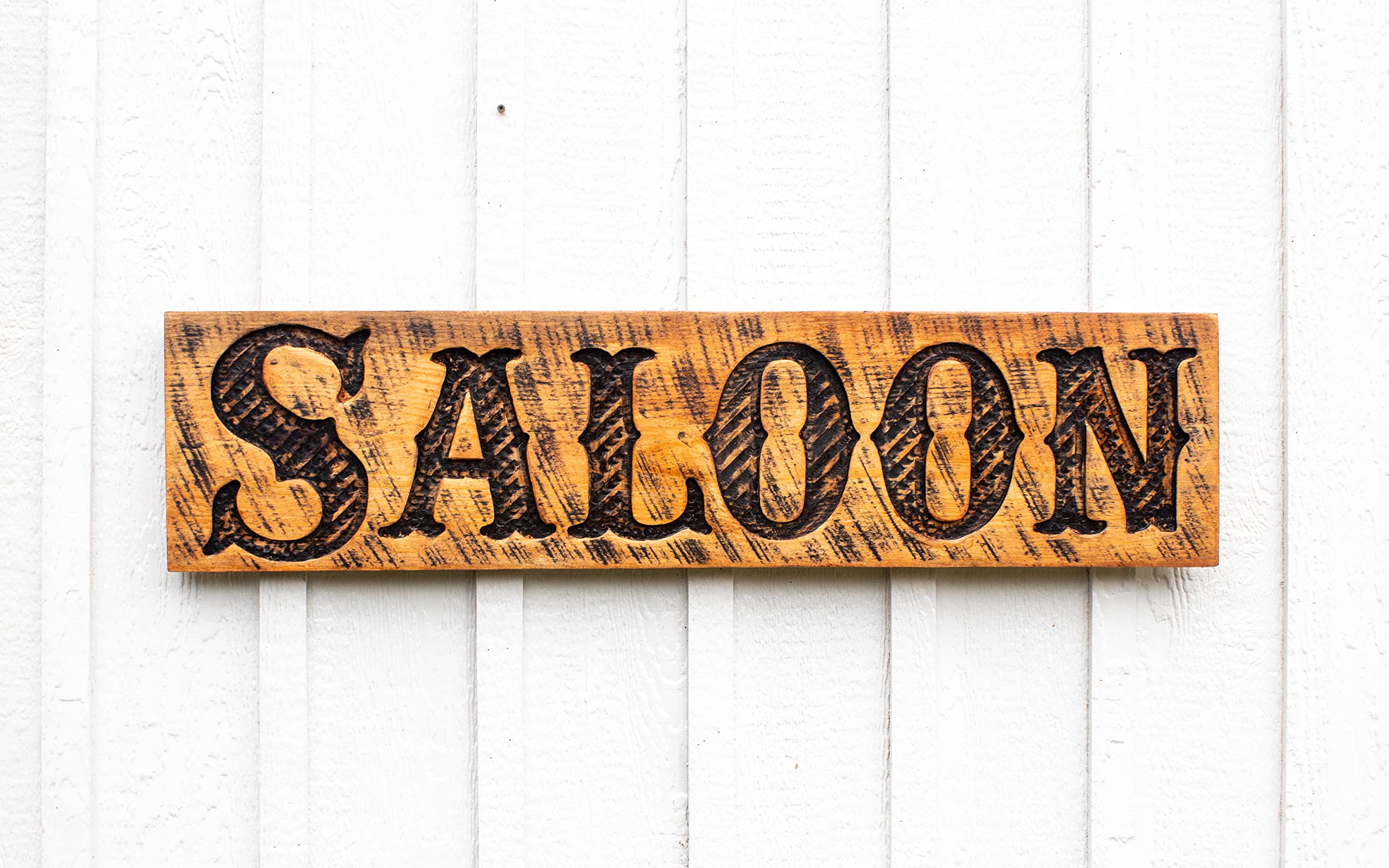 Pecan stained solid wood SALOON Sign wall art
