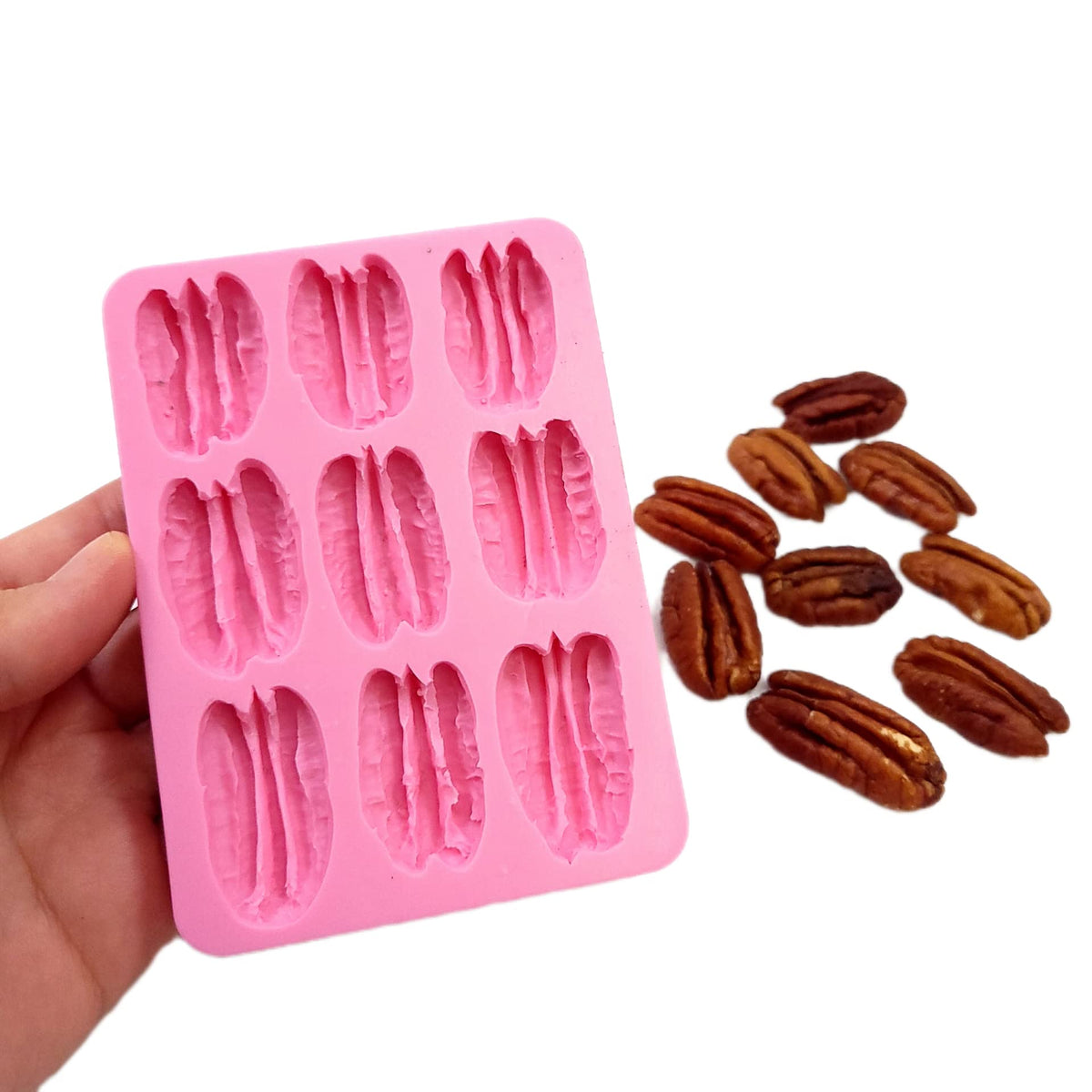Pecans 9 Cavities silicone mold NC057 showing lifelike pecan shape