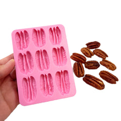 Pecans 9 Cavities silicone mold NC057 showing lifelike pecan shape