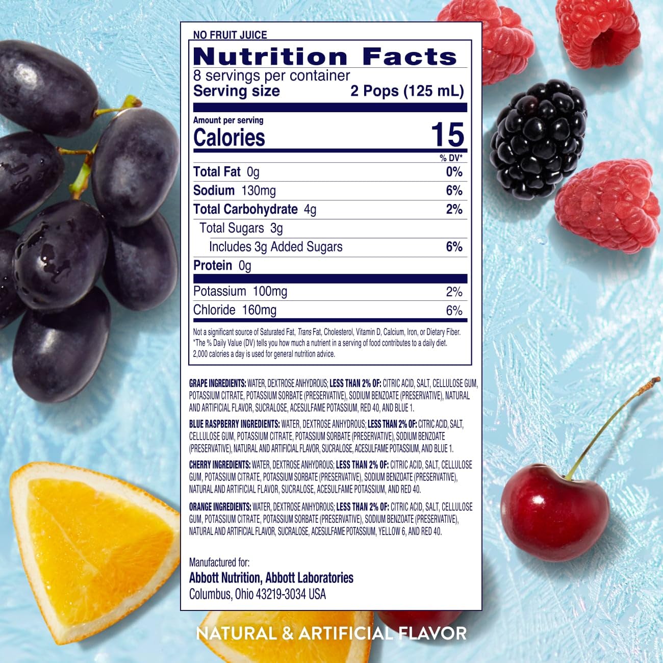 Orange flavor Pedialyte Freezer Pops packaging