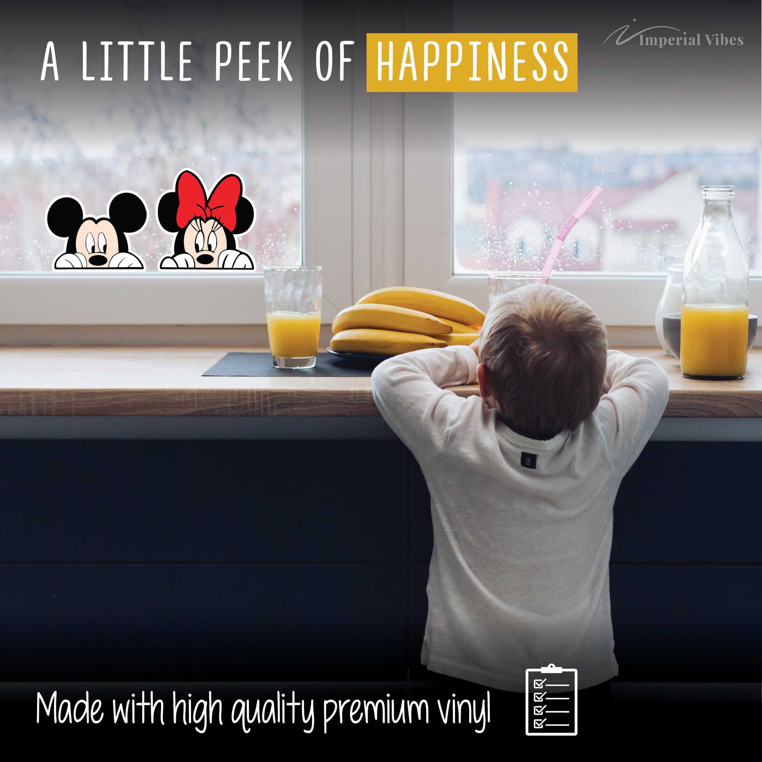 Peeking Mickey Mouse & Minnie Mouse sticker on window