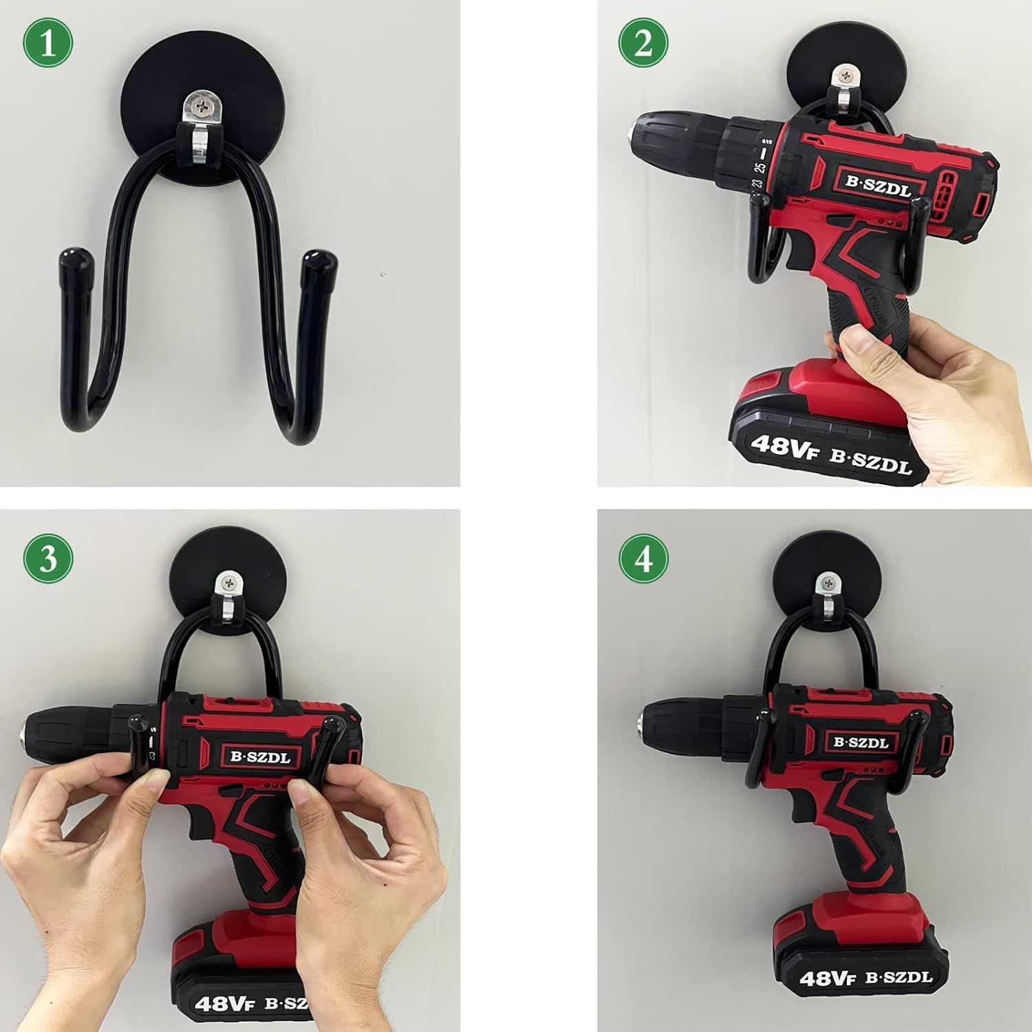 Pegboard garage hooks example on metal panel