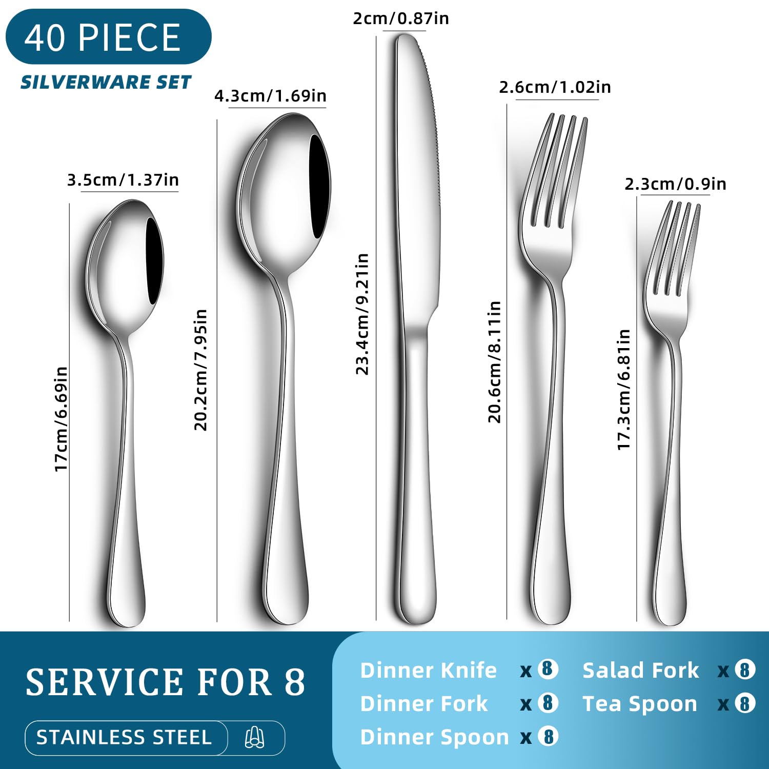 Dinner knife dinner spoon dinner fork and salad fork set eight