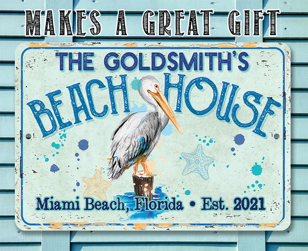 Pelican Beach House metal sign 8x12 aluminum epoxy ink indoor outdoor