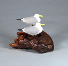 Two gulls molded in Pellucida resin hand painted by John Perry Studio