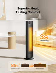 Pelonis 30 inch ceramic tower heater for large rooms black
