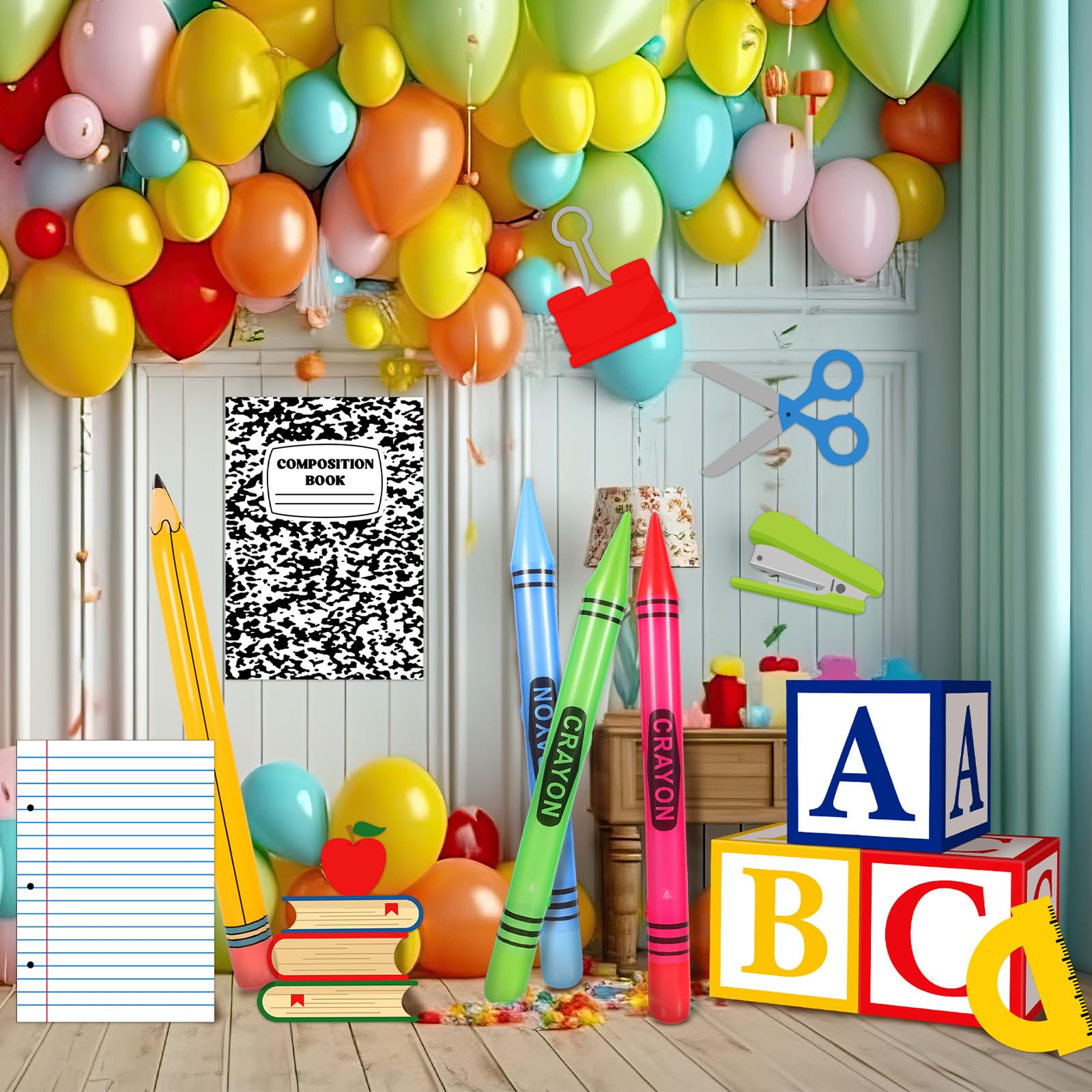 Pencil shaped inflatable decoration for classrooms and events