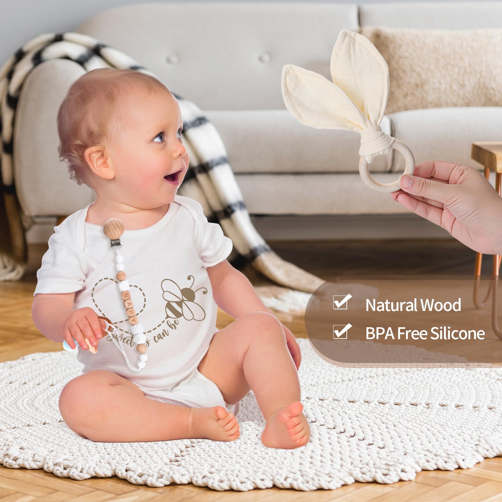 pengtai baby pacifier clip wood beads