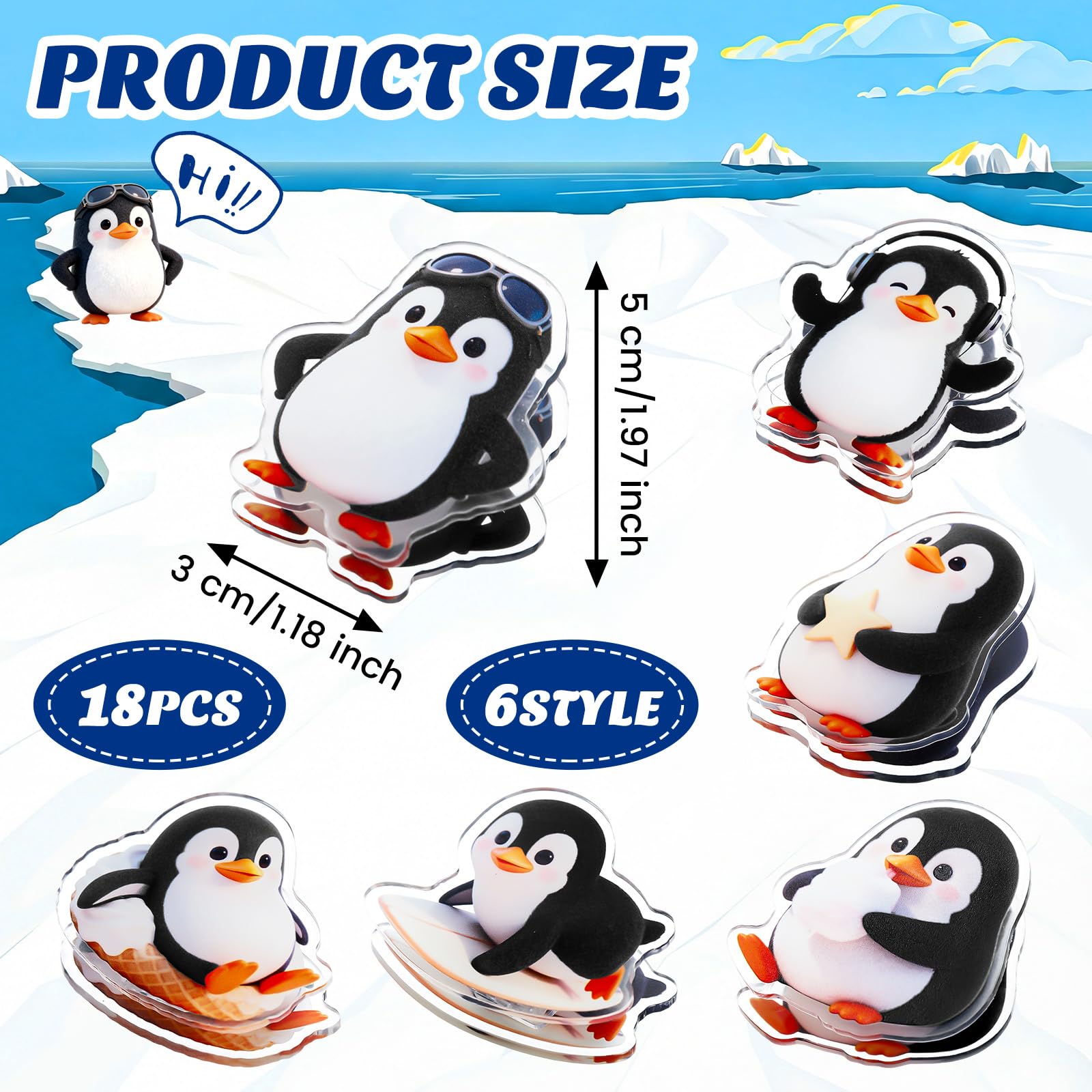 Penguin Magnetic Chip Clips 18 pack black color