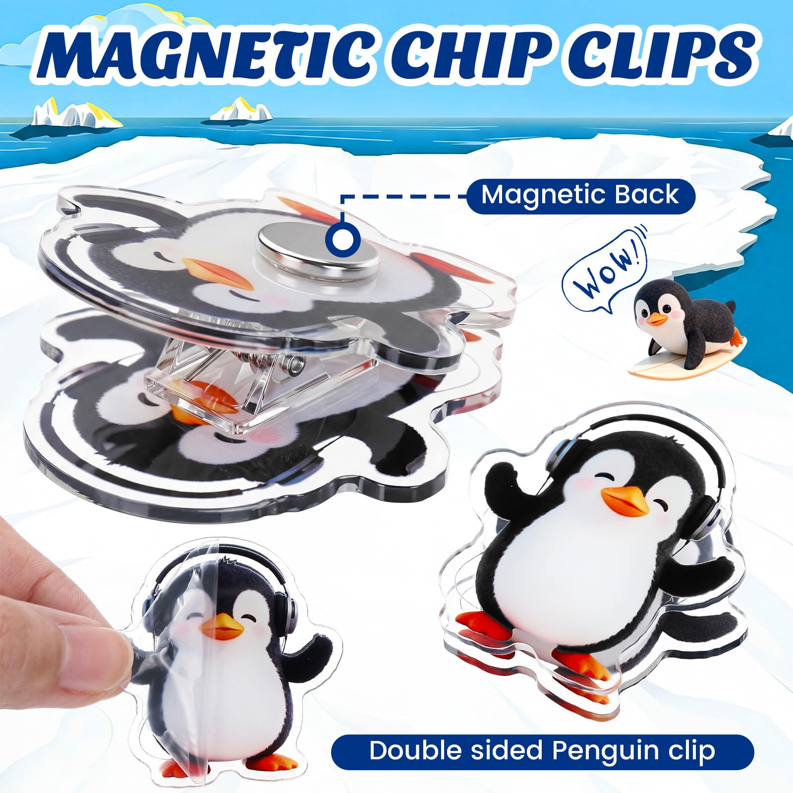 Penguin Magnetic Clips with 6 designs 1.57-1.97 inch
