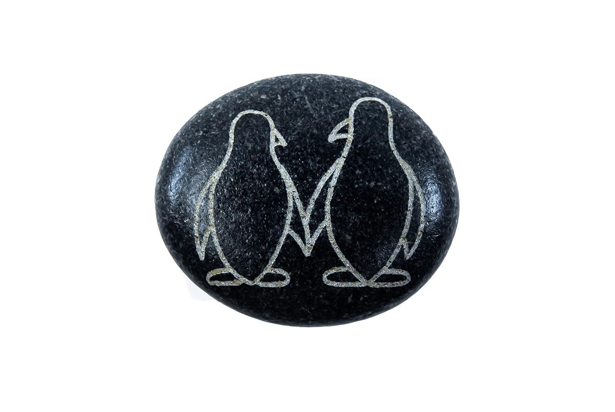 Penguin Pebble keepsake with engraved penguin couple motif