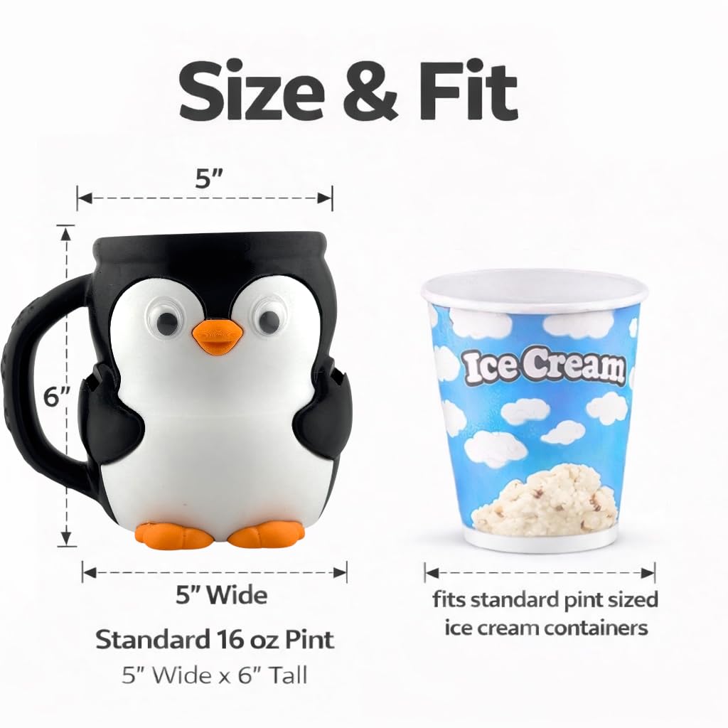 Ergonomic grip penguin pint holder for smooth scooping