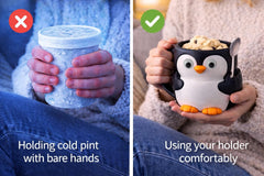 Penguin pint sleeve with dual spoon slots