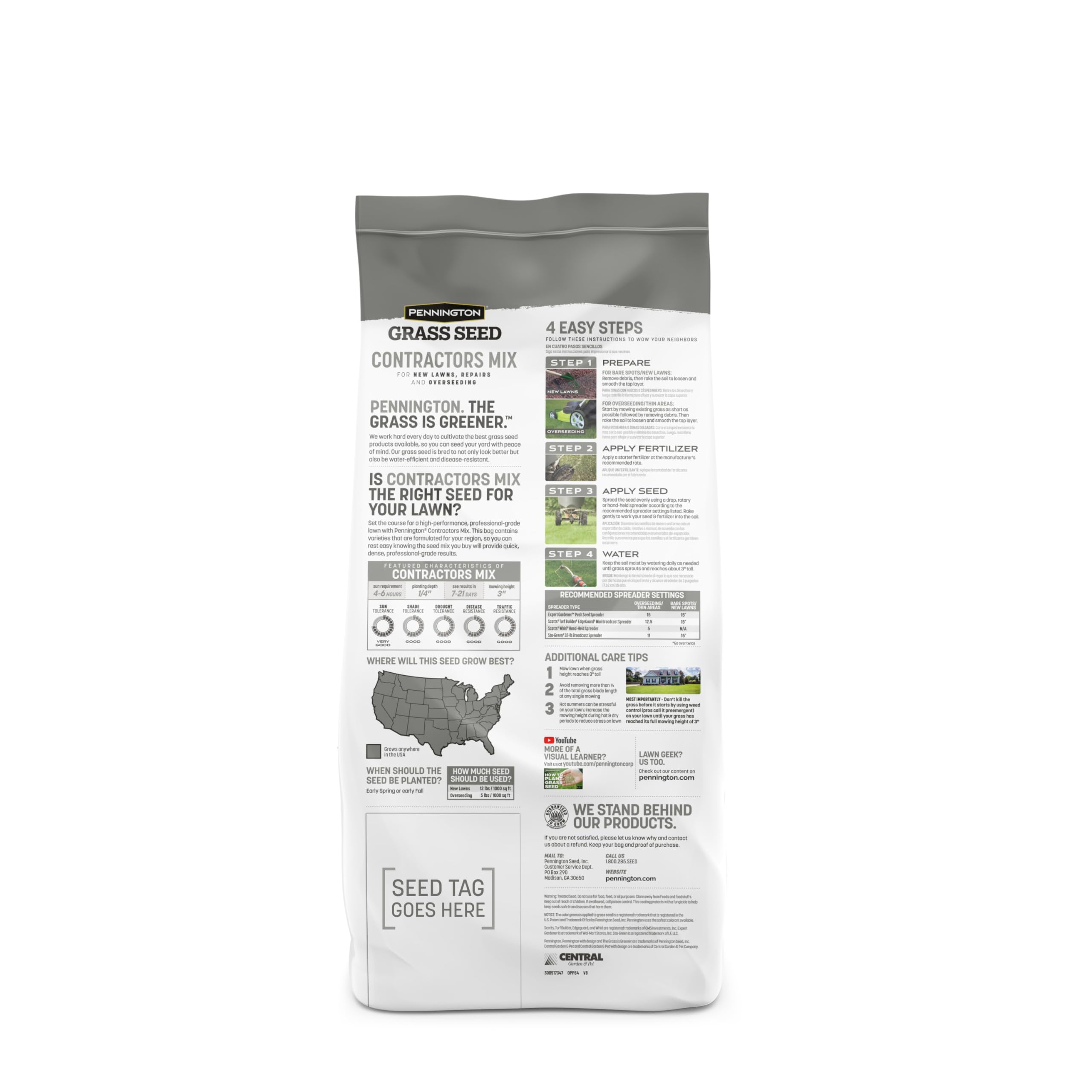 Pennington Contractors Central Grass Seed Mix 7 lb bag