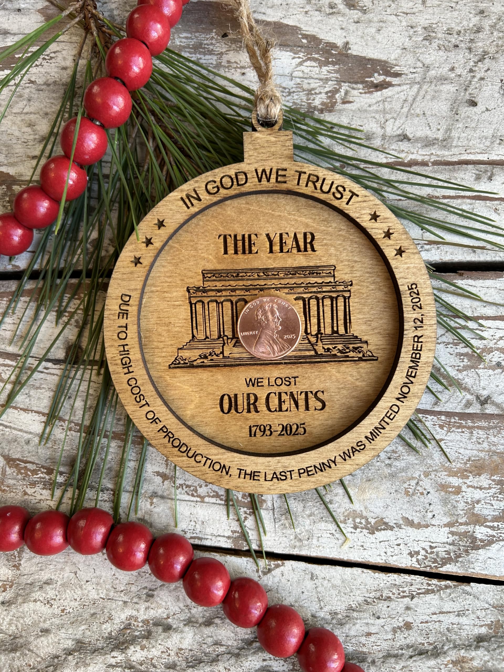 Penny christmas tree ornament USA made by husband and wife team