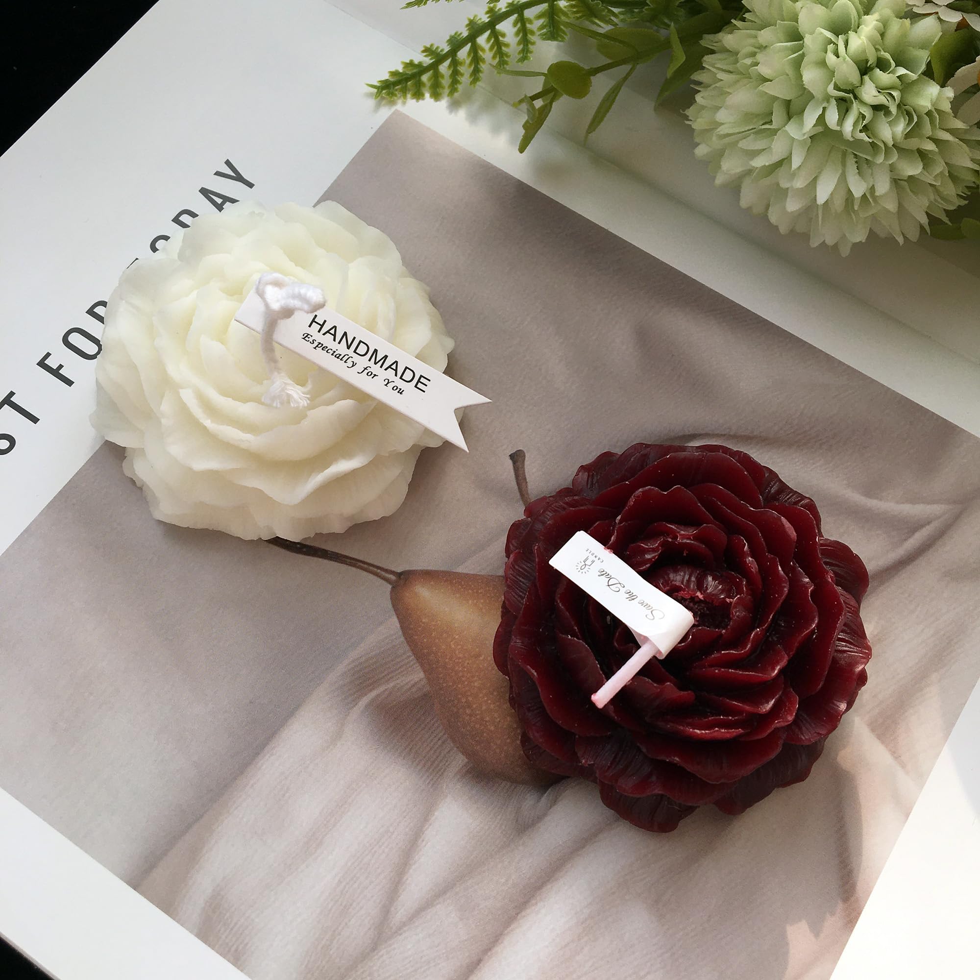 Peony scented candles in black gift box packaging