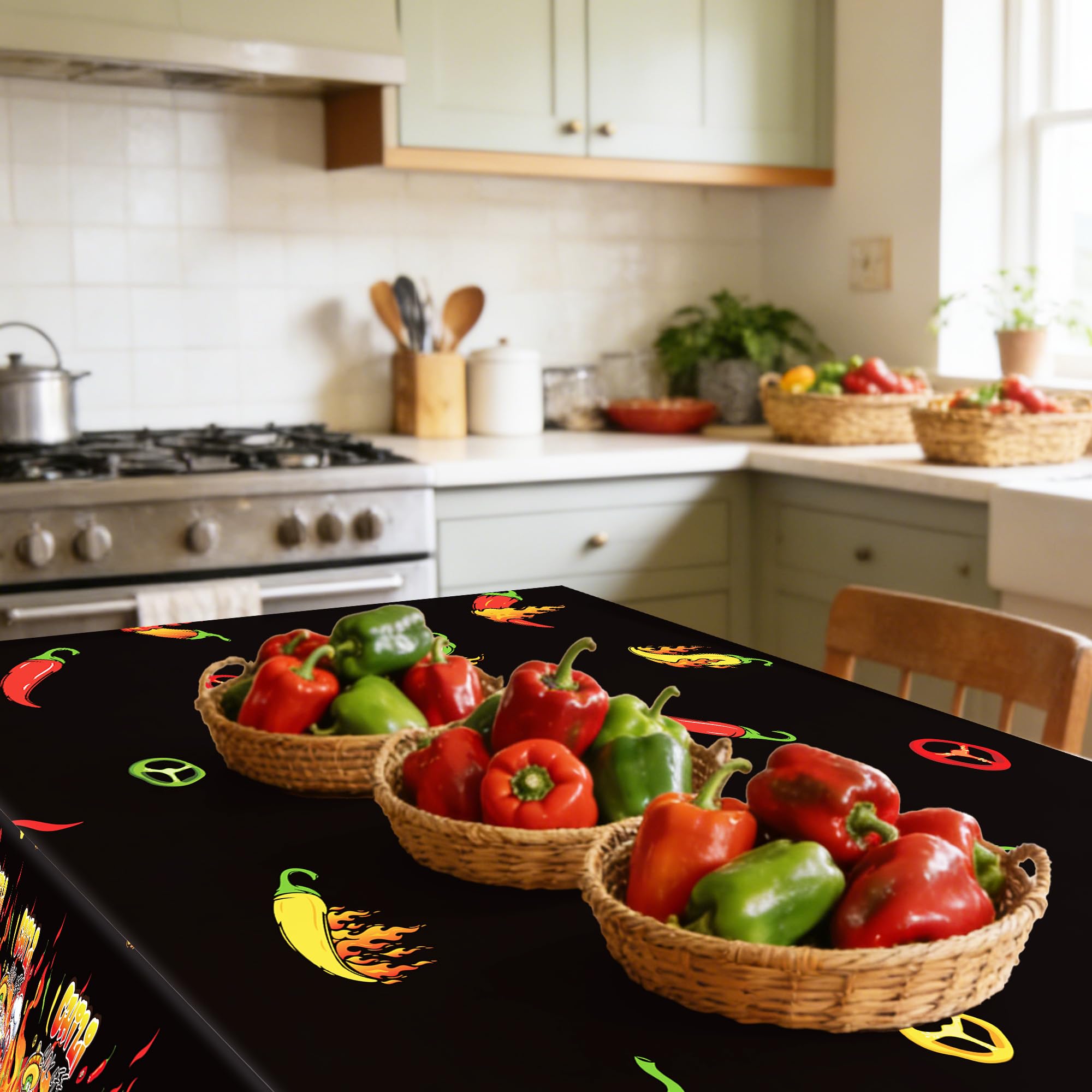 Peppers flames and chef design on disposable table cover