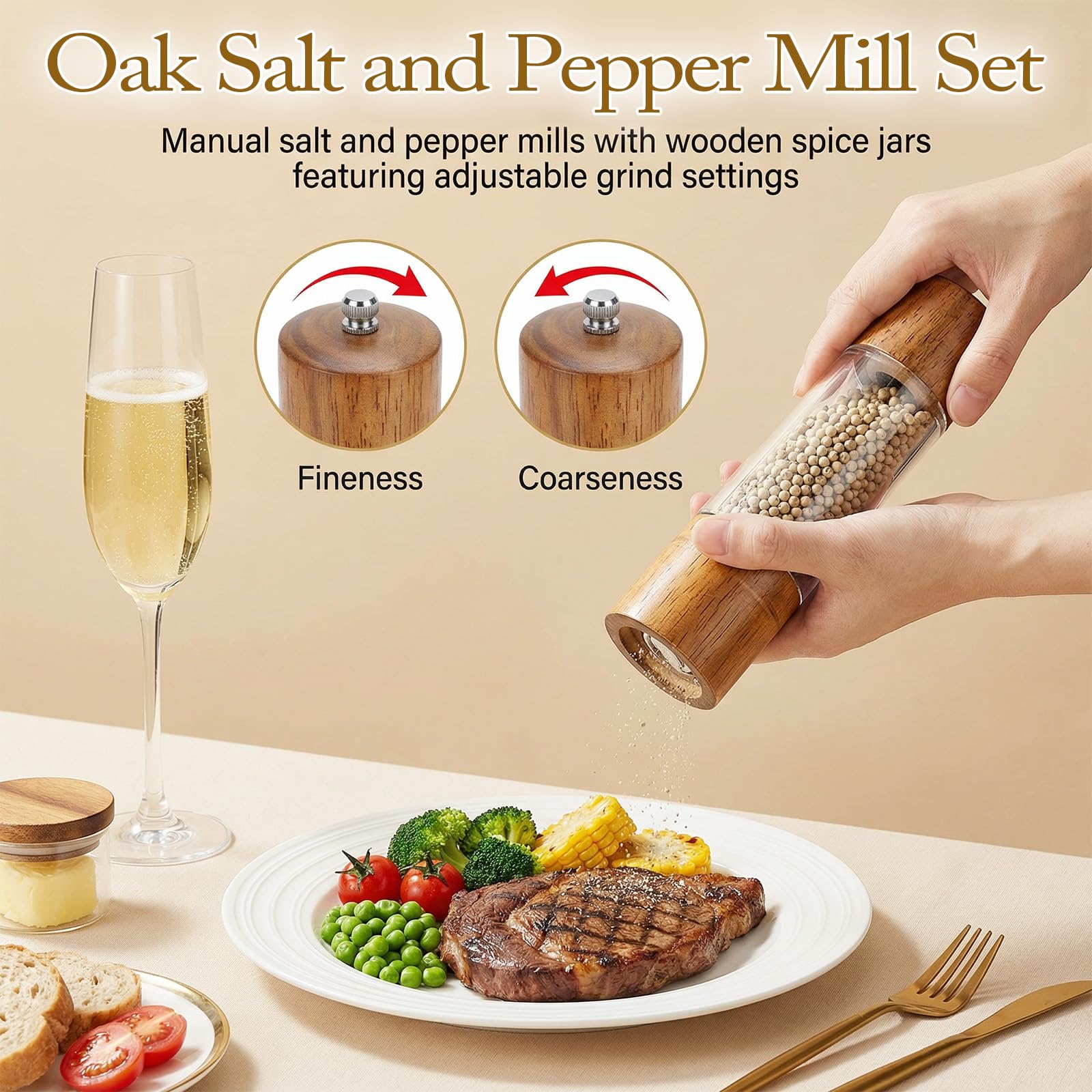 Two grinders and one wooden grinding tray for kitchen and outdoors
