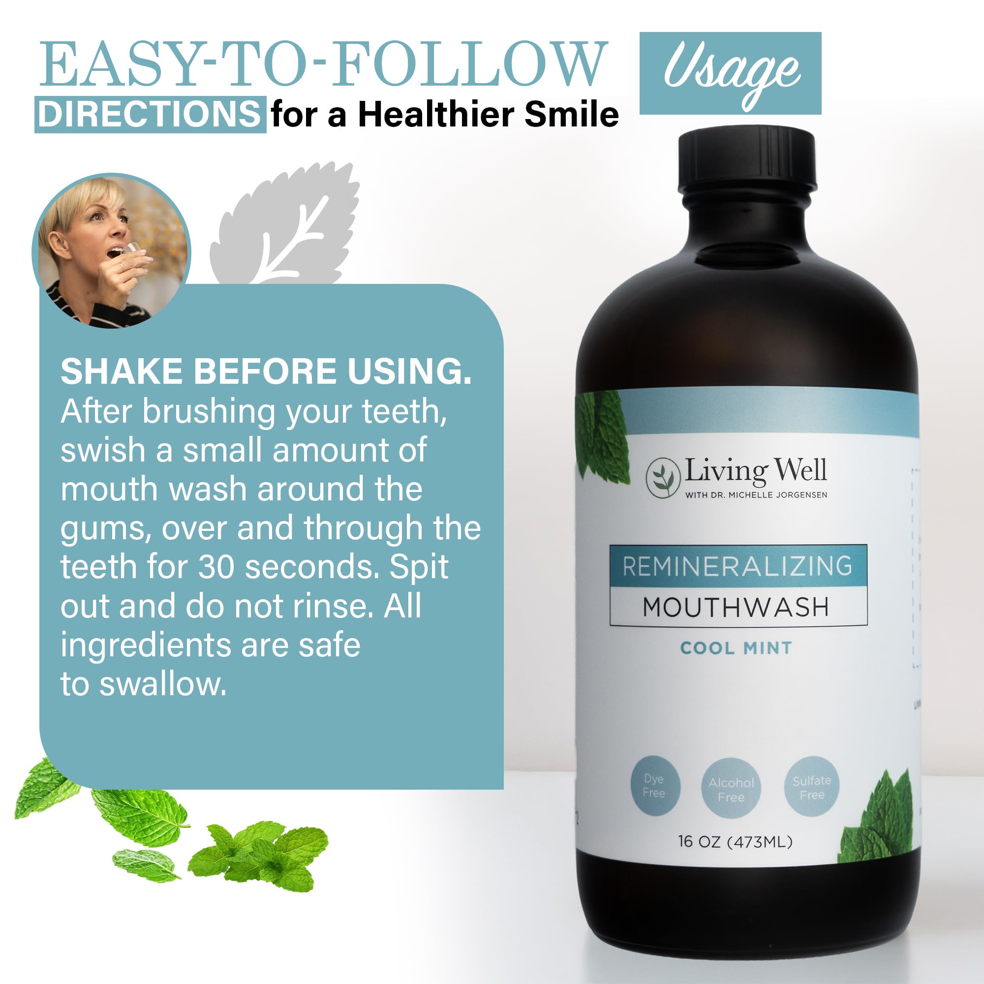 Peppermint oil and lavender oil blend in mouthwash bottle
