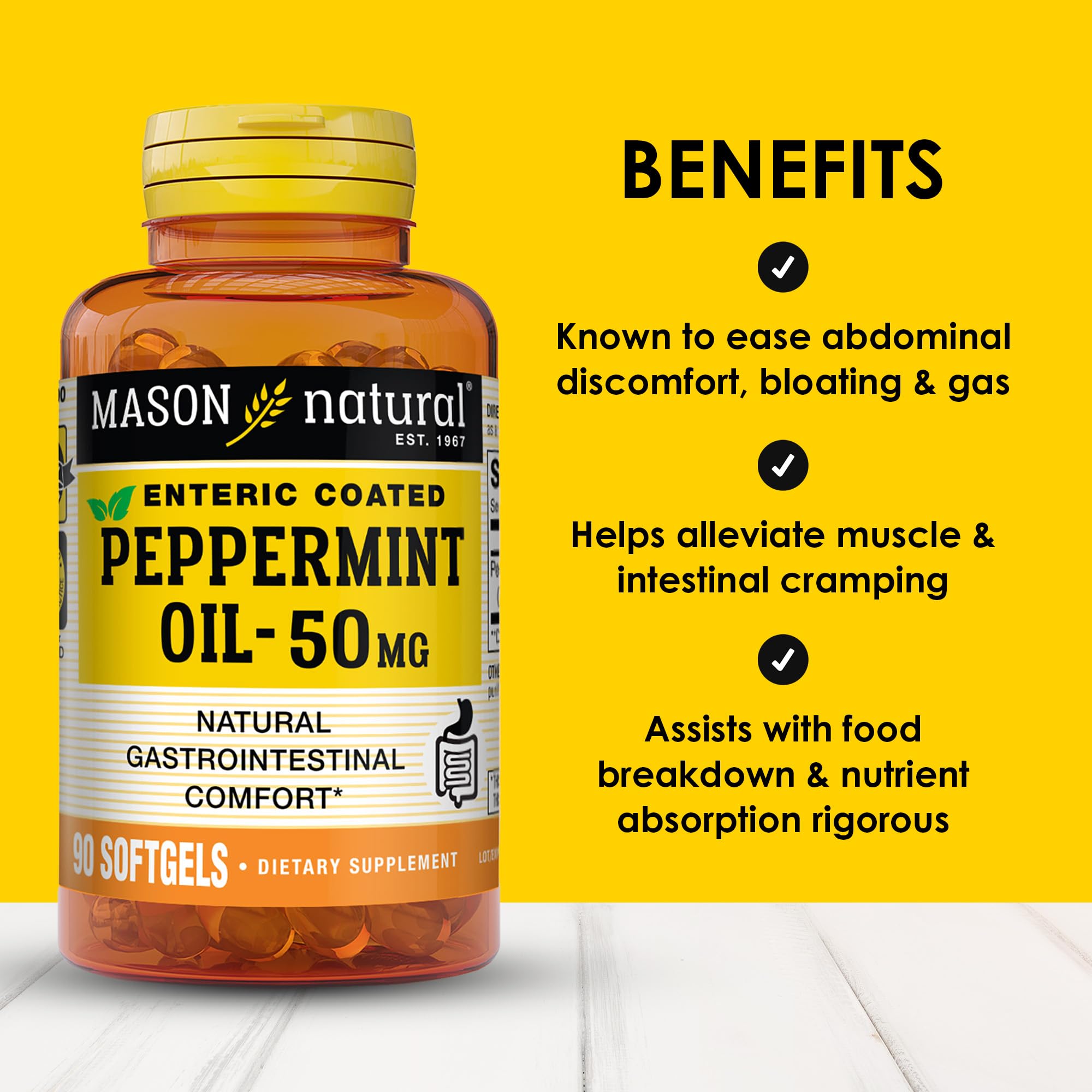 Peppermint Oil softgels 50 mg bottle label Mason Natural