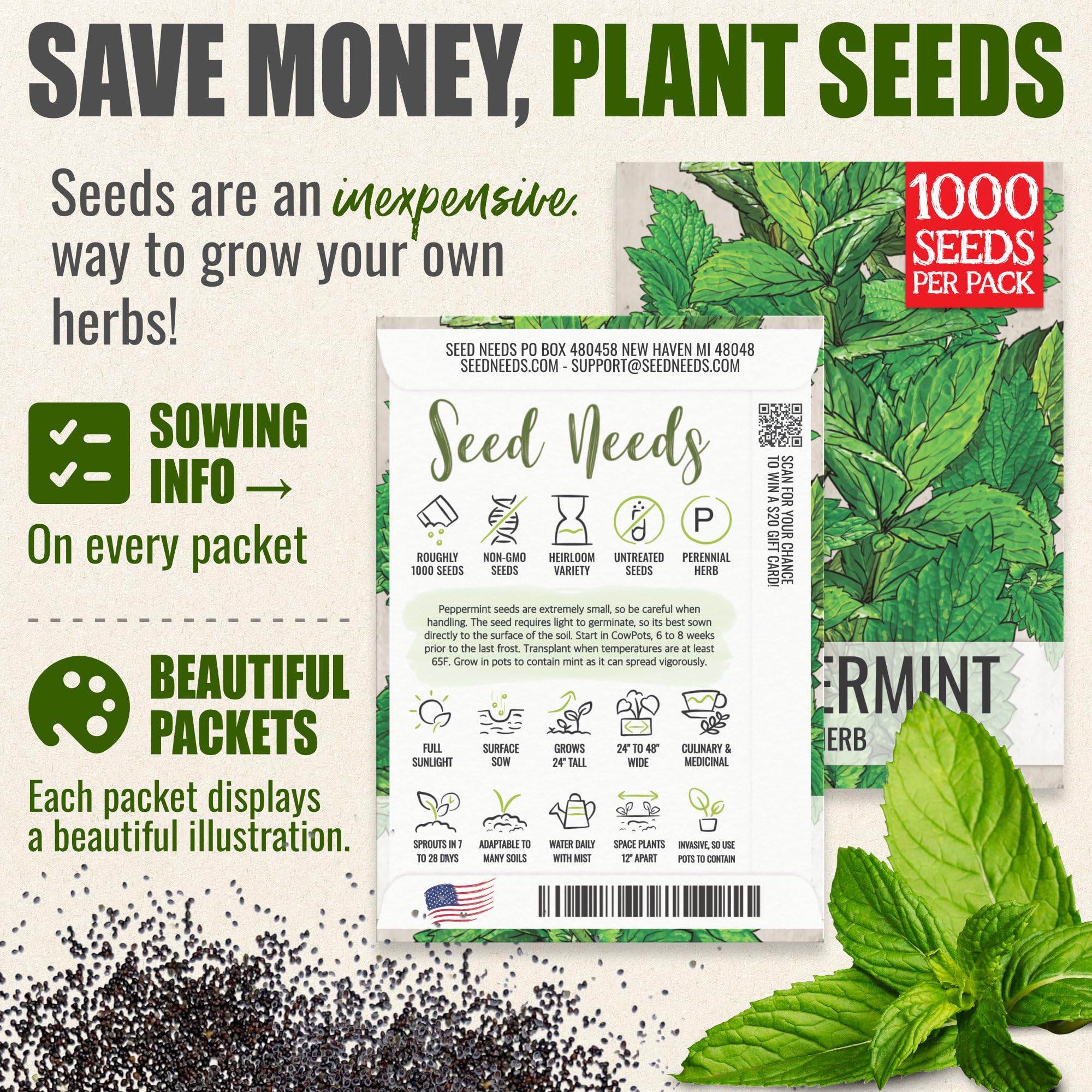 Peppermint seeds suitable for container gardening