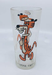 Pepsi Collector Series 16oz glass featuring Cool Cat 1973 and Warner Bros Inc design printed on both sides