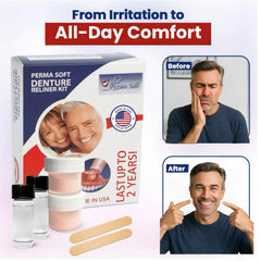 Perma Soft denture reliner kit image showing upper dentures