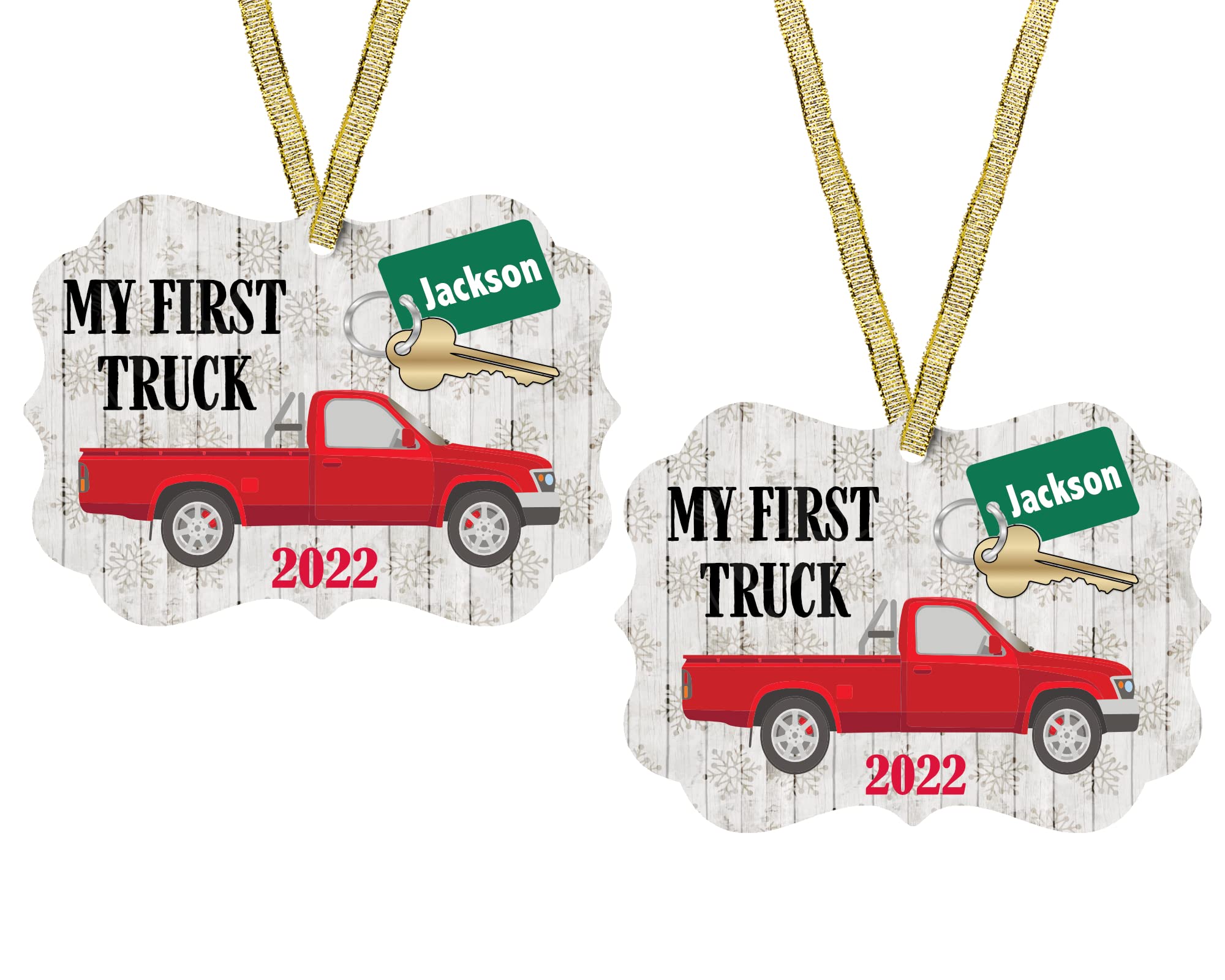 Size 3.94 x 2.75 inches for First Truck Christmas Ornament