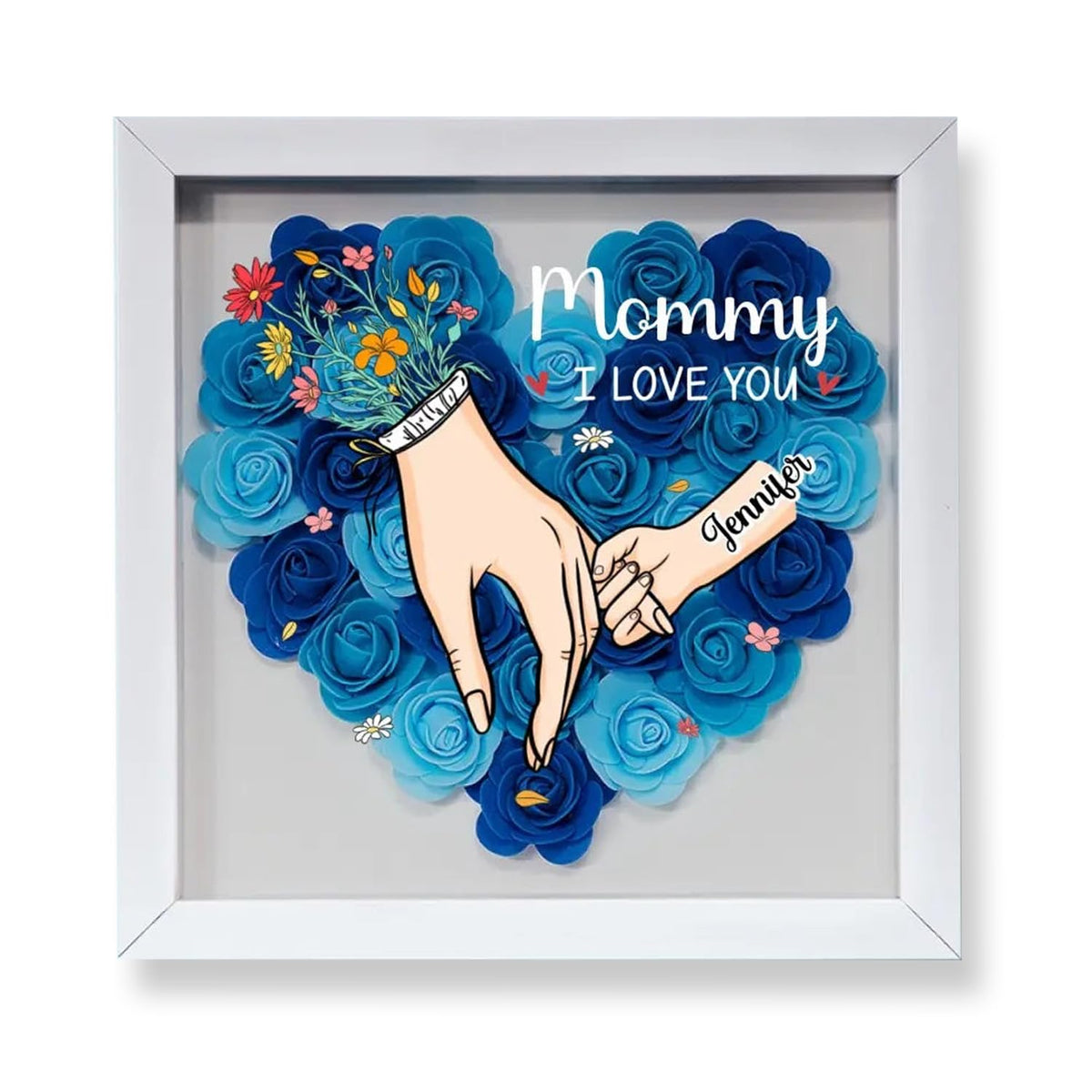Front view of Personalised Flower Shadow Box for Mum & Grandma with Names
